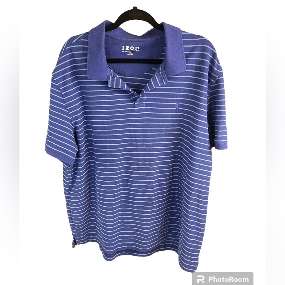 IZOD The Advantage 2 Button Polo Men’s 2XL Blue White Stripped Short Sleeves
